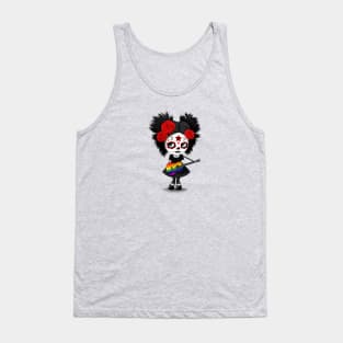 Sugar Skull Girl Playing Gay Pride Rainbow Flag Guitar Tank Top